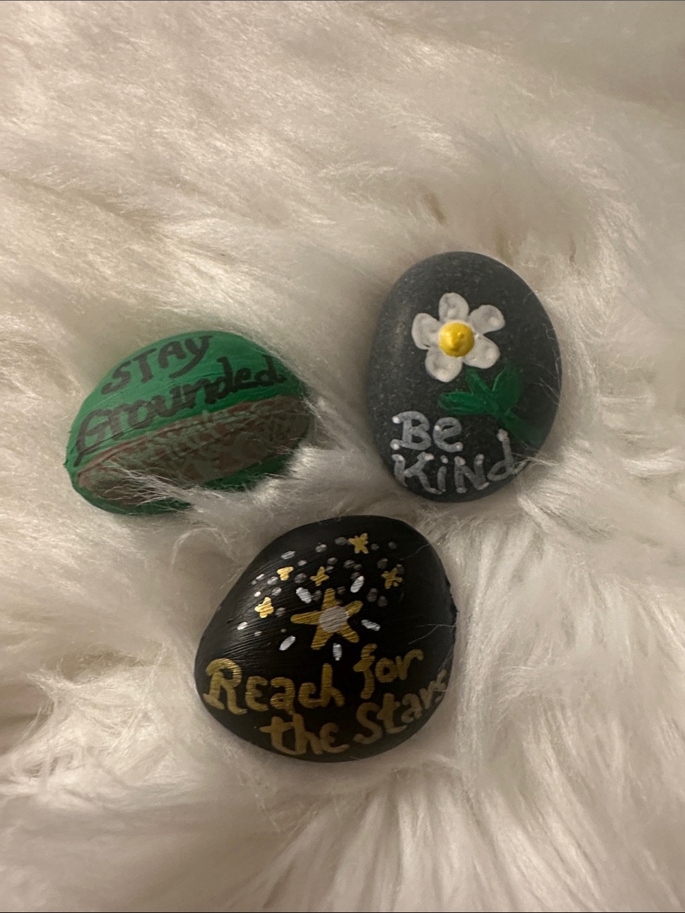 Hand-Painted Inspirational Pocket Stones - Black, Gray, Green